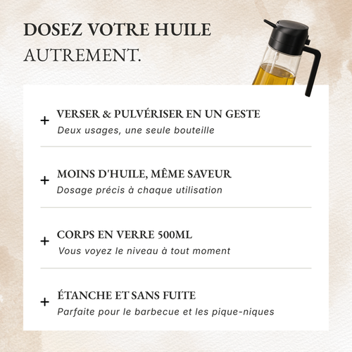 Bouteille d'huile 2-en-1 - verser & pulvériser en un geste